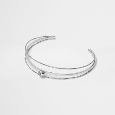 Silver tone jewel cuff bracelet